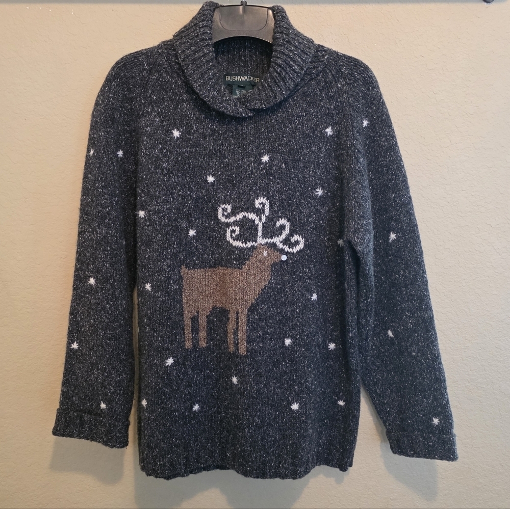 Vintage Bushwacker Wool Blend Reindeer Snowflake Sweater S